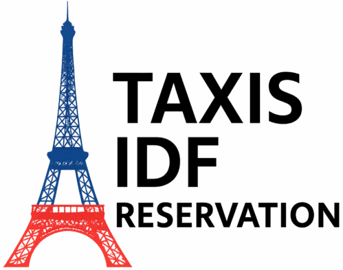 Logo Taxis IDF Réservation avec la Tour Eiffel stylisée en bleu et rouge